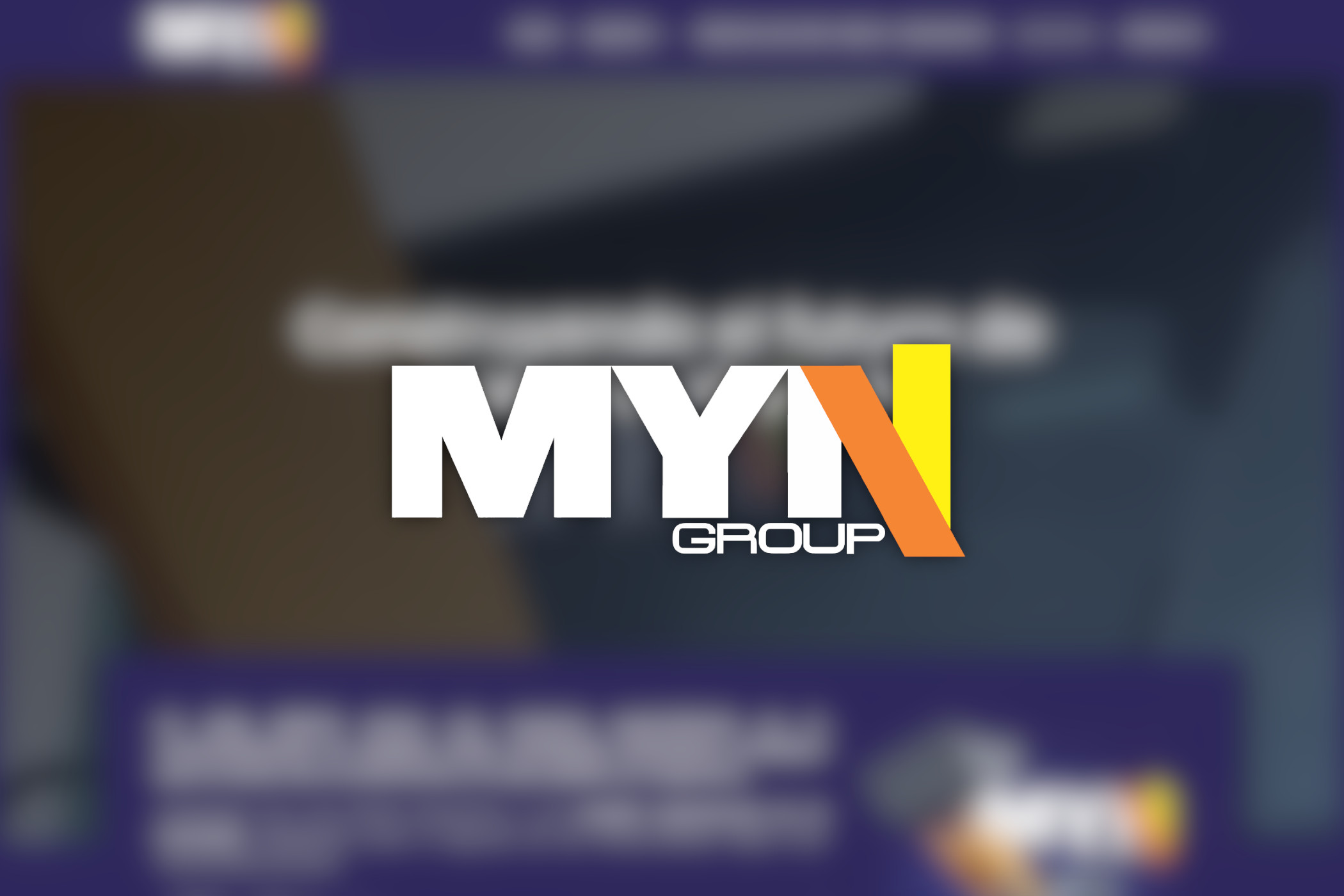 Logo MYNGROUP sobre un fondo del sitio web correspondiente